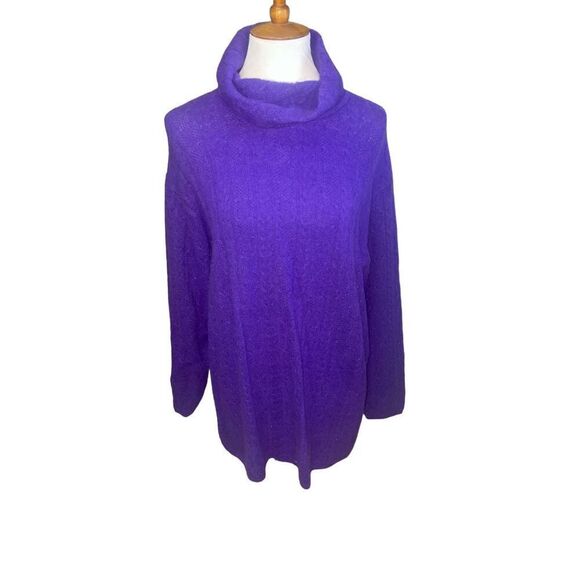 Jeanne Pierre Purple  Long Sleeve Turtleneck Wool & Angora Cable Knit Sweater Si - Picture 8 of 9